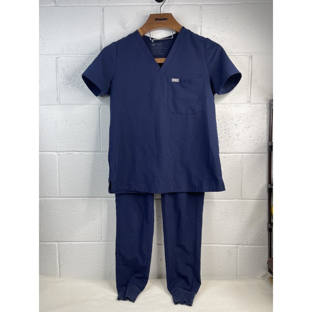 FIGS Women's Scrub Set Navy Blue: S Catarina Top & XS Zamora Jogger Pants
